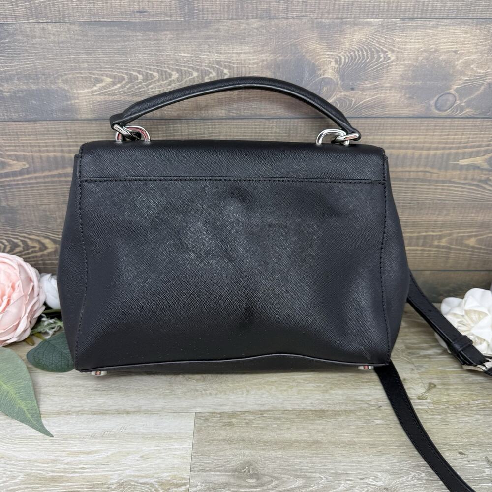 Michael Kors Ava Black Leather and Rhinestone Crossbody Satchel Purse - Picture 5 of 12